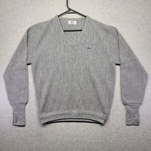 Vintage Izod‎ Lacoste Sweater Men's Small Gray Lightweight Orlon Casual V Neck